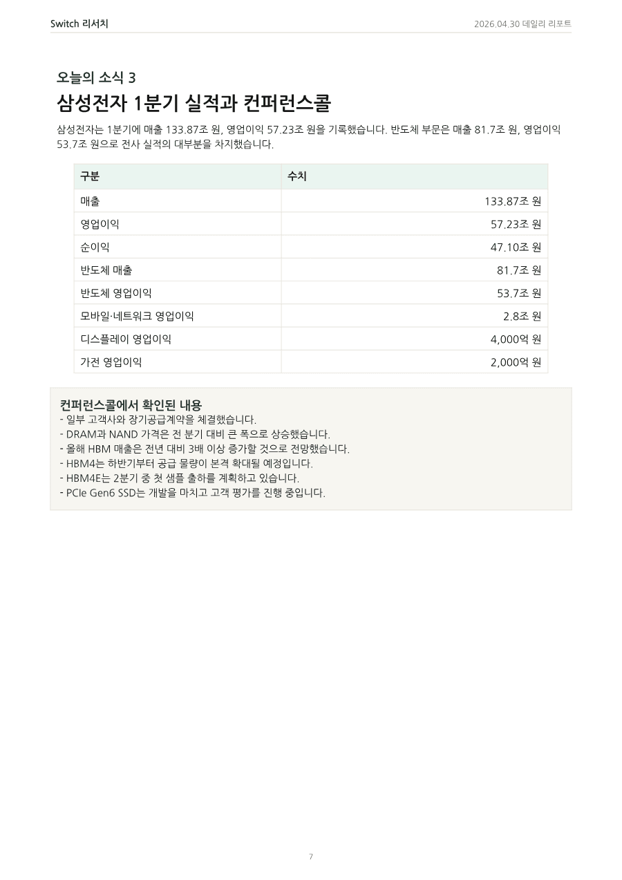 2026년 4월 30일 데일리 코리아 마켓 리포트 PDF 미리보기 7
