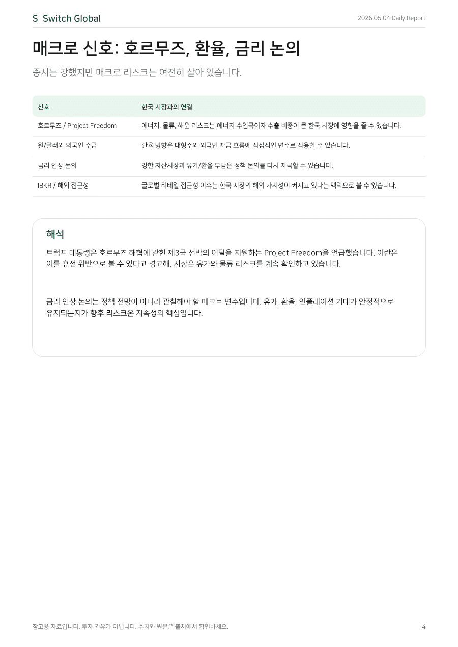 2026년 5월 4일 데일리 코리아 마켓 리포트 PDF 미리보기 4